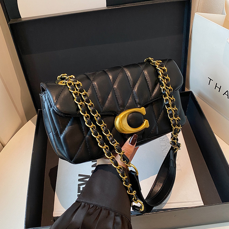 Luxury Bags Gold - حقيبة كتف نسائية من الجلد المبطن،